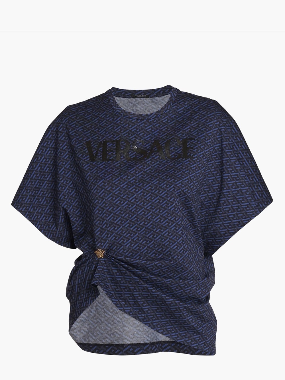 Versace Navy Blue and Black Logo Short Sleeve Top